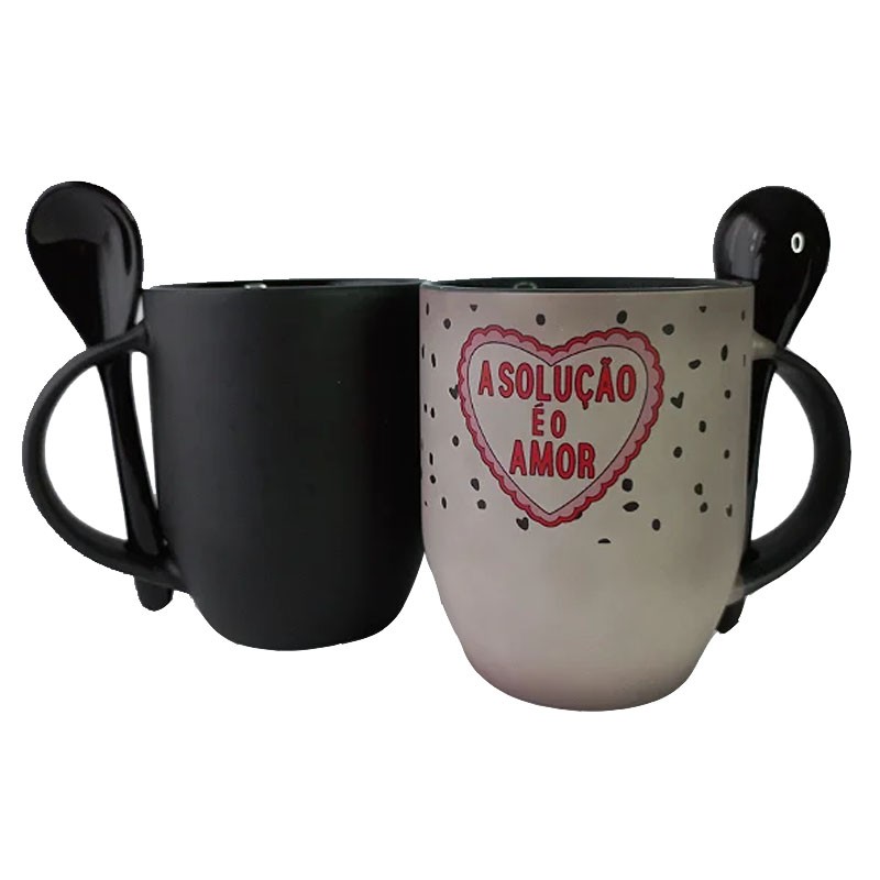 Caneca cerâmica 325ml mágica com colher (personalizada)